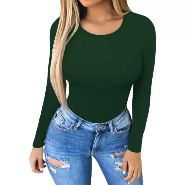 MANGOPOP Womens Round Collar Clothing Short Sleeve Long Sleeve Tops T Shirt BodysuiDeep Green