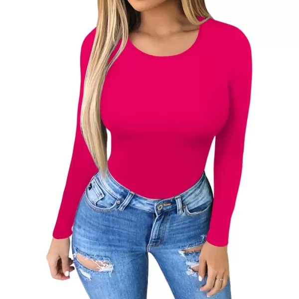 MANGOPOP Womens Round Collar Clothing Short Sleeve Long Sleeve Tops T Shirt BodysuiRose Pink