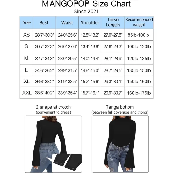 MANGOPOP Bell Sleeve Mock Neck Long Sleeve Short Sleeve Bodysuit for Going Out Tops for WomenA Long Sleeve Black