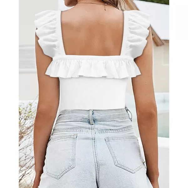 MANGOPOP Cute Ruffle Strap Sleeveless Tank Tops Square Neck Long Sleeve Bodysuit for WomenB Sleeveless White