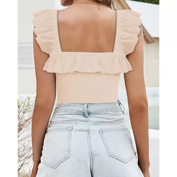 MANGOPOP Cute Ruffle Strap Sleeveless Tank Tops Square Neck Long Sleeve Bodysuit for WomenSleeveless Nude