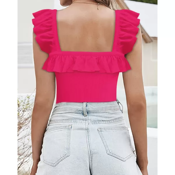 MANGOPOP Cute Ruffle Strap Sleeveless Tank Tops Square Neck Long Sleeve Bodysuit for WomenSleeveless Rose Pink