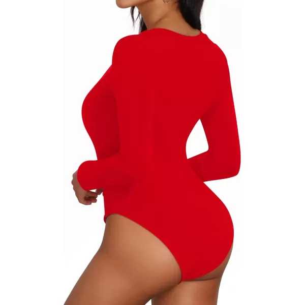 MANGOPOP Deep V Neck Short Sleeve Long Sleeve Tops Bodysuit for Women ClothingBlackWhiteRed