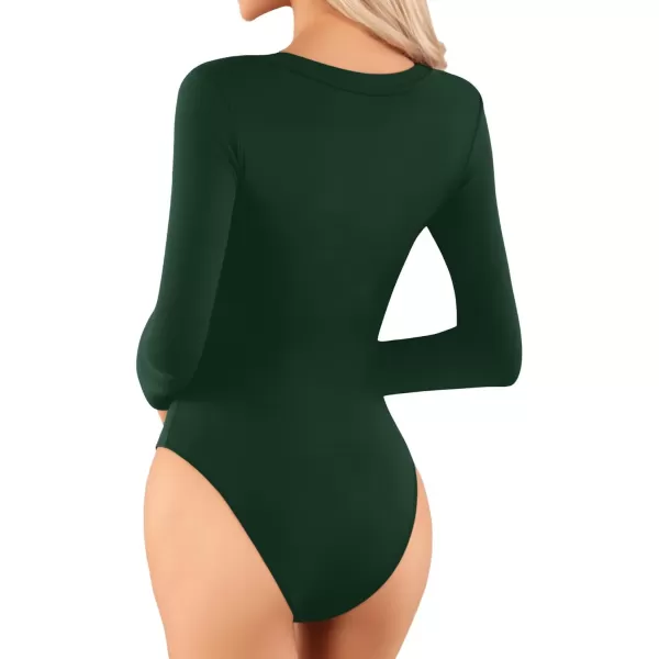 MANGOPOP Deep V Neck Short Sleeve Long Sleeve Tops Bodysuit for Women ClothingLong Sleeve Deep Green Fleece Lined