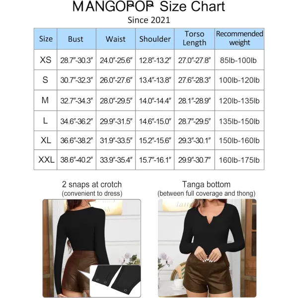 MANGOPOP Long Sleeve Bodysuit for Women Cut Out V Neck Leotard Going Out Tops for Women Slim FittedA Long Sleeve Black