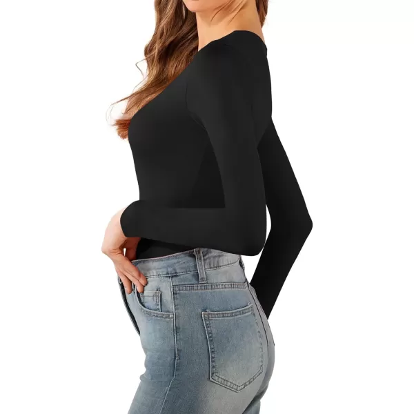 MANGOPOP Long Sleeve Bodysuits for Women Sweetheart Neck Body Suit Top Bodysuit Women Fitted Going Out Body Suit ShirtsA Long Sleeve Black