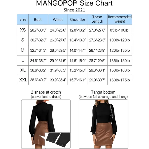 MANGOPOP Mock Neck Puff Sleeve Bodysuit Turtleneck Loose Lantern Long Sleeve Body Suit for Women for Going OutMock Neck Black