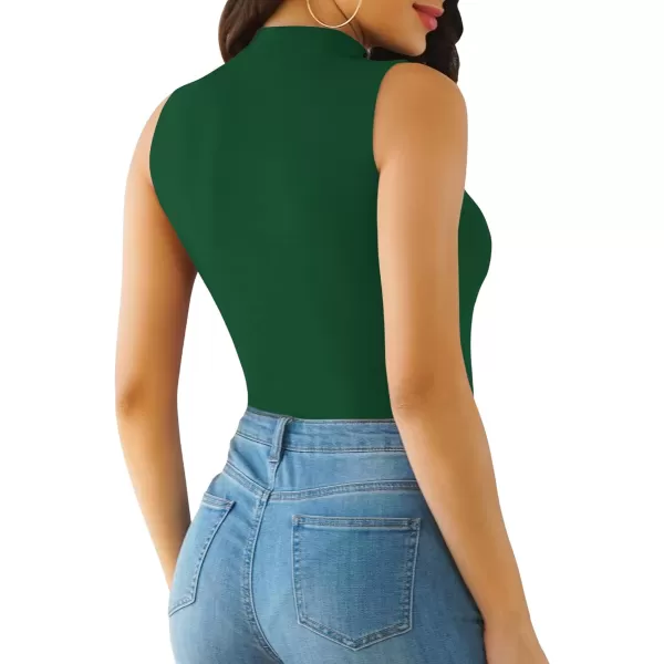 MANGOPOP Mock Turtle Neck Sleeveless Tank Top Long Sleeve Double Lined Bodysuit for WomenDouble Line Sleeveless Deep Green