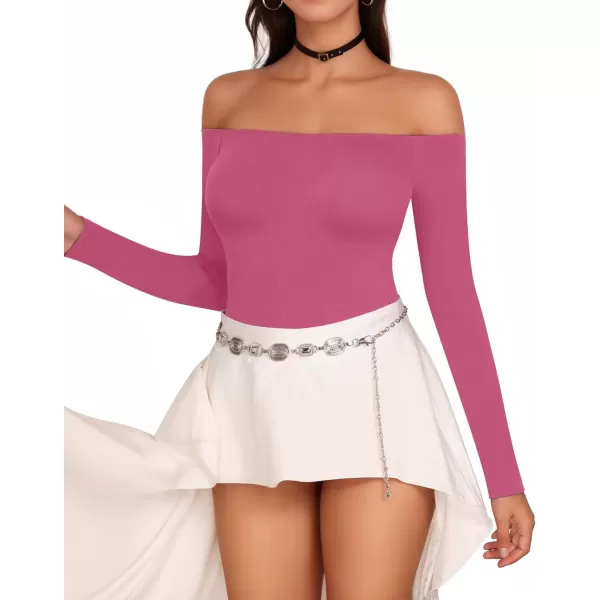 MANGOPOP Off The Shoulder Long Sleeve Short Sleeve Bodysuit for WomenLong Sleeve Blush