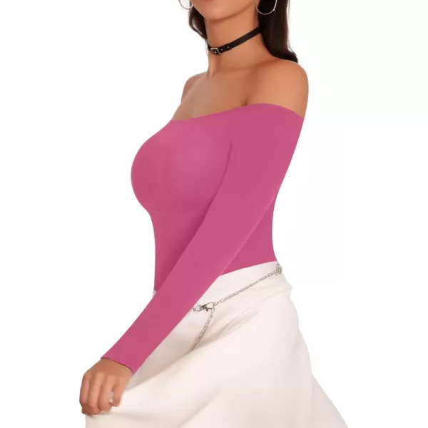 MANGOPOP Off The Shoulder Long Sleeve Short Sleeve Bodysuit for WomenLong Sleeve Blush