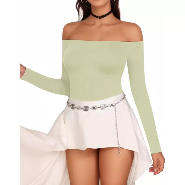 MANGOPOP Off The Shoulder Long Sleeve Short Sleeve Bodysuit for WomenLong Sleeve Fern Green