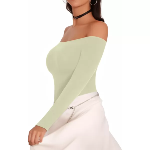 MANGOPOP Off The Shoulder Long Sleeve Short Sleeve Bodysuit for WomenLong Sleeve Fern Green