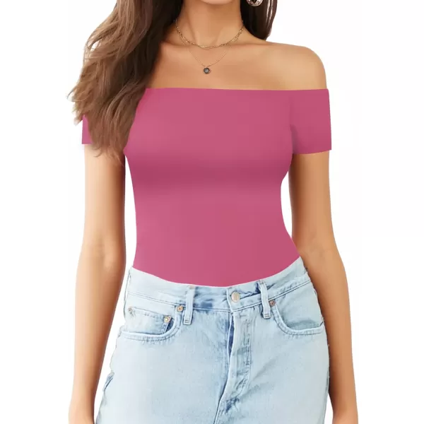 MANGOPOP Off The Shoulder Long Sleeve Short Sleeve Bodysuit for WomenShort Sleeve Blush