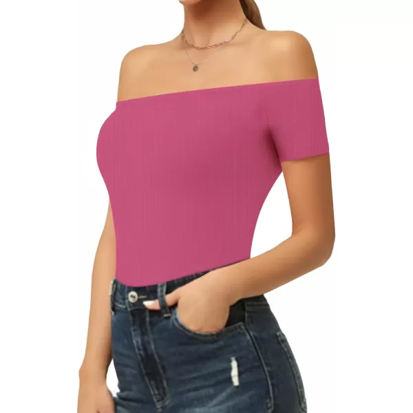 MANGOPOP Off The Shoulder Long Sleeve Short Sleeve Bodysuit for WomenShort Sleeve Blush