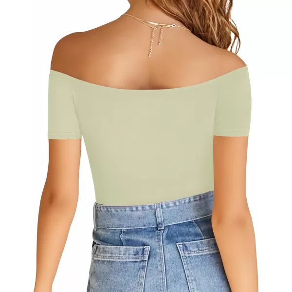 MANGOPOP Off The Shoulder Long Sleeve Short Sleeve Bodysuit for WomenShort Sleeve Fern Green