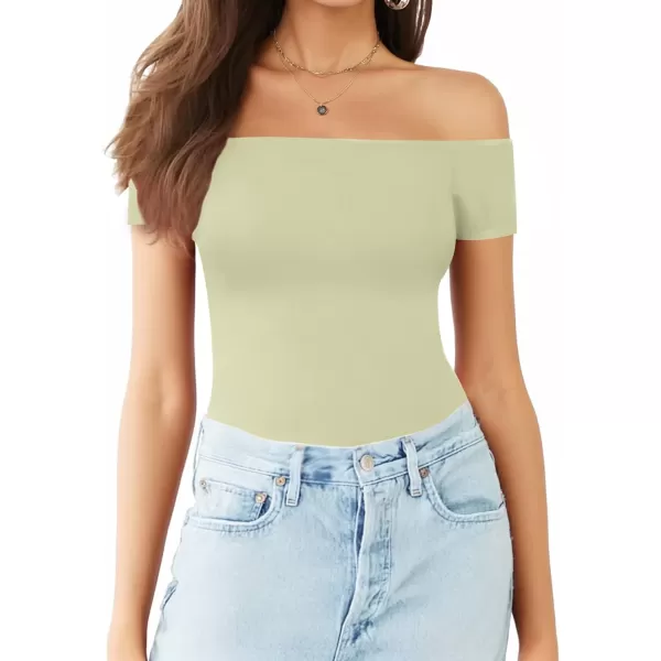 MANGOPOP Off The Shoulder Long Sleeve Short Sleeve Bodysuit for WomenShort Sleeve Fern Green