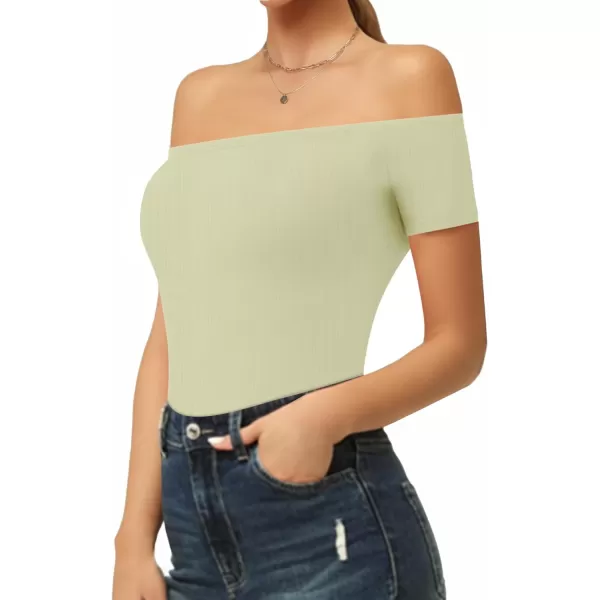 MANGOPOP Off The Shoulder Long Sleeve Short Sleeve Bodysuit for WomenShort Sleeve Fern Green