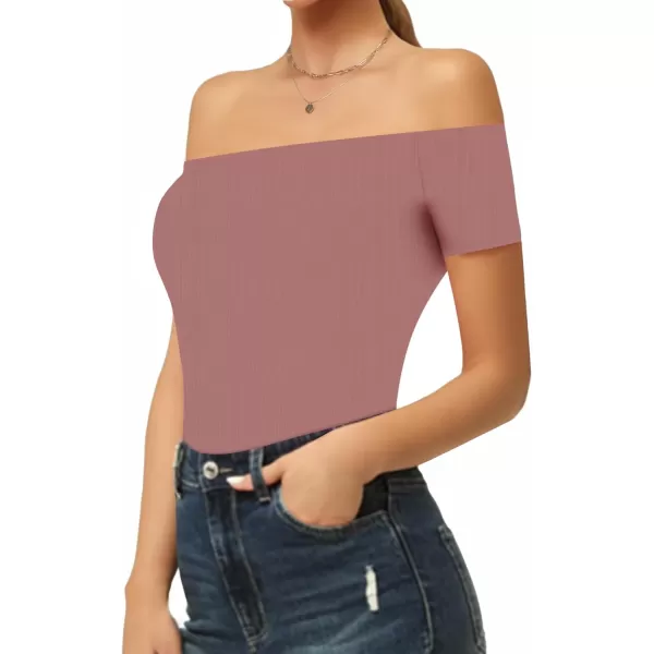 MANGOPOP Off The Shoulder Long Sleeve Short Sleeve Bodysuit for WomenShort Sleeve Marsala