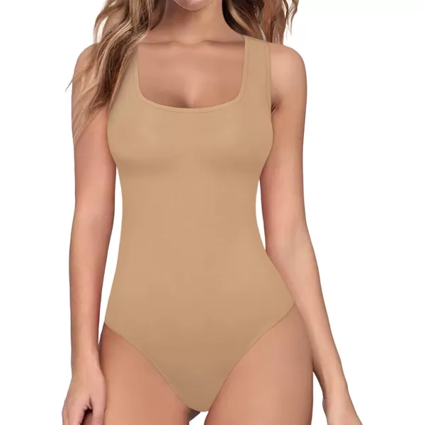 MANGOPOP Sexy Square Neck Racer Back Sleeveless Tank Tops Bodysuit for WomenSleeveless Mocha