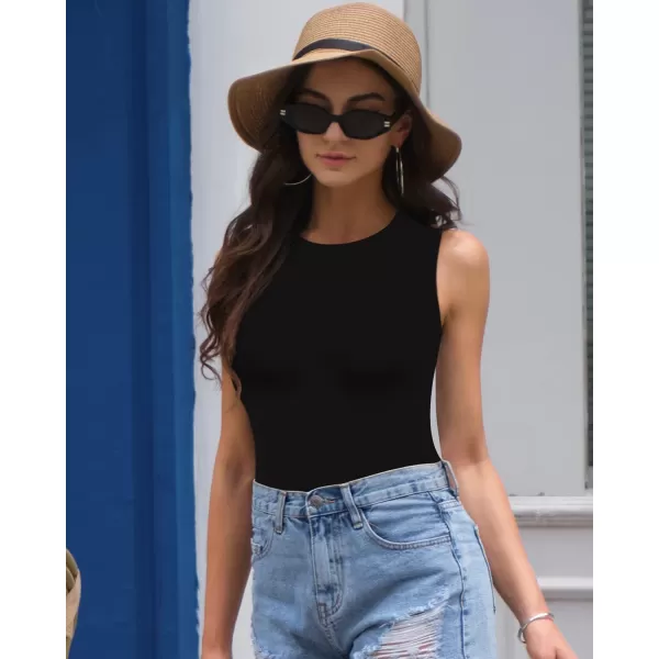 MANGOPOP Sleeveless Crew Neck Tank Tops Bodysuit for Women for Going OutA Crew Neck Black