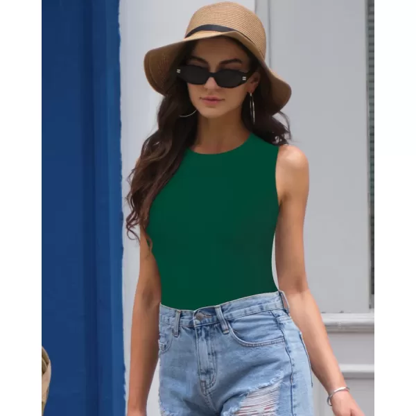 MANGOPOP Sleeveless Crew Neck Tank Tops Bodysuit for Women for Going OutCrew Neck Deep Green