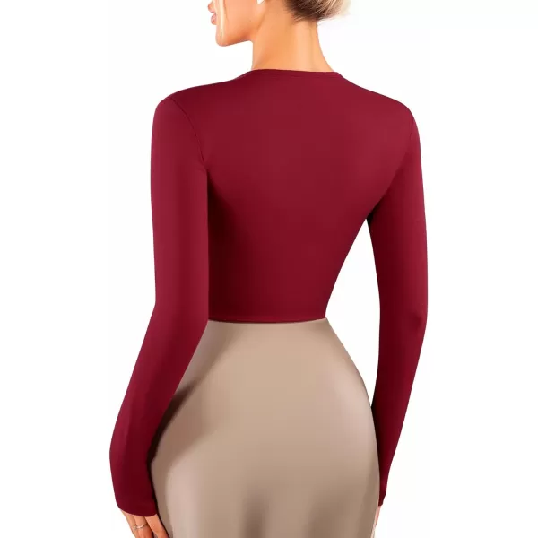 MANGOPOP Square Neck Long Sleeve Bodysuits for Women Sexy Tops BasicBurgundy