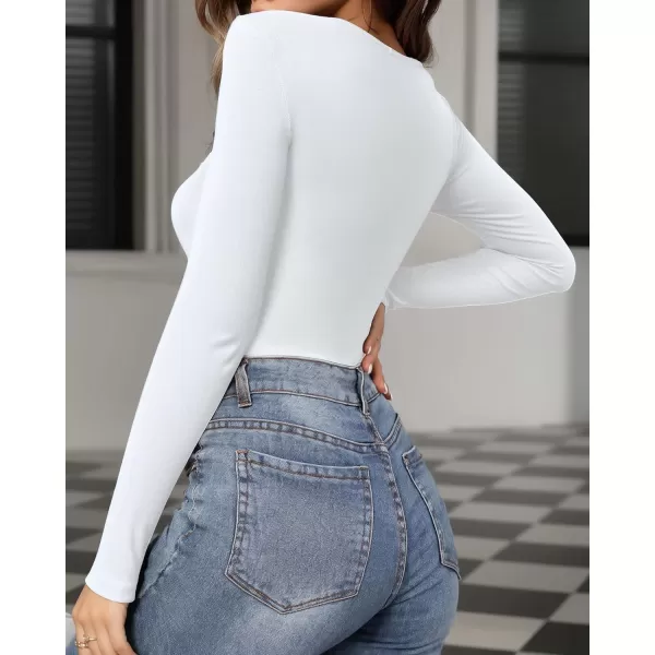 MANGOPOP Sweetheart V Neck Bodysuit for Women Short Sleeve Long Sleeve Body Suits TopsC Long Sleeve White Fleece Lined