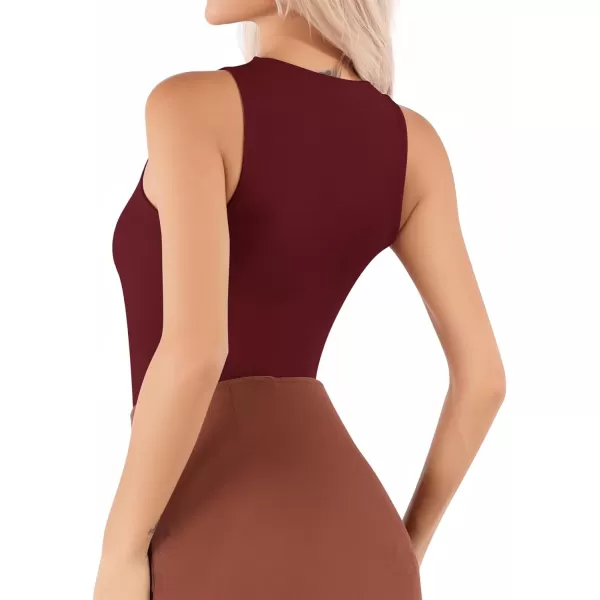 MANGOPOP Tank Top Crewneck Bodysuits for Women Sleeveless Bodysuit BasicBurgundy