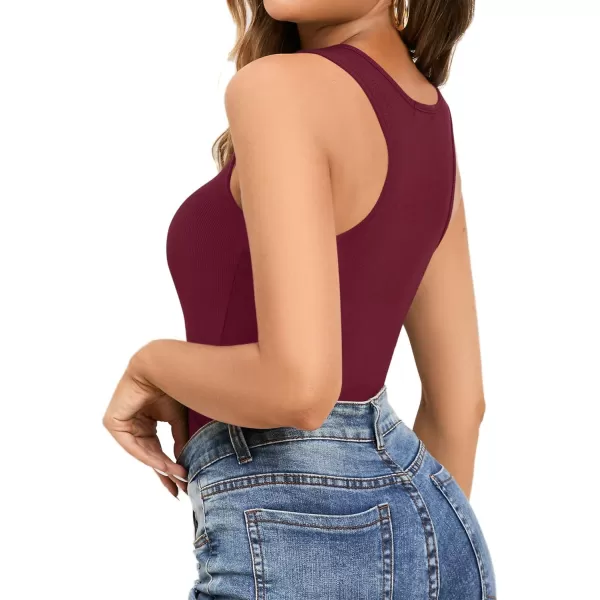 MANGOPOP Tank Top Scoop Neck Bodysuits for Women Sleeveless Racerback Ribbed Basic BodysuitBurgundy