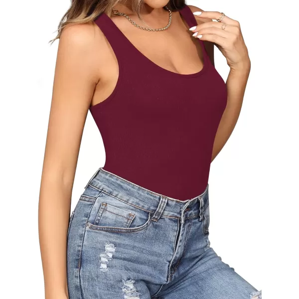 MANGOPOP Tank Top Scoop Neck Bodysuits for Women Sleeveless Racerback Ribbed Basic BodysuitBurgundy