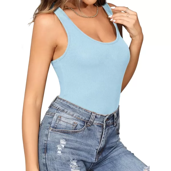 MANGOPOP Tank Top Scoop Neck Bodysuits for Women Sleeveless Racerback Ribbed Basic BodysuitMacaron Blue