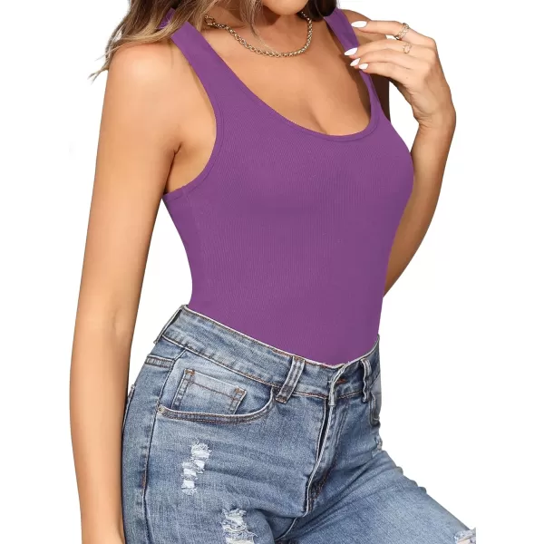 MANGOPOP Tank Top Scoop Neck Bodysuits for Women Sleeveless Racerback Ribbed Basic BodysuitPurple