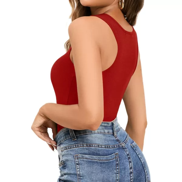 MANGOPOP Tank Top Scoop Neck Bodysuits for Women Sleeveless Racerback Ribbed Basic BodysuitRed