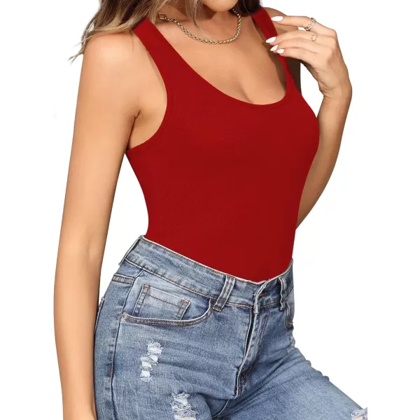 MANGOPOP Tank Top Scoop Neck Bodysuits for Women Sleeveless Racerback Ribbed Basic BodysuitRed