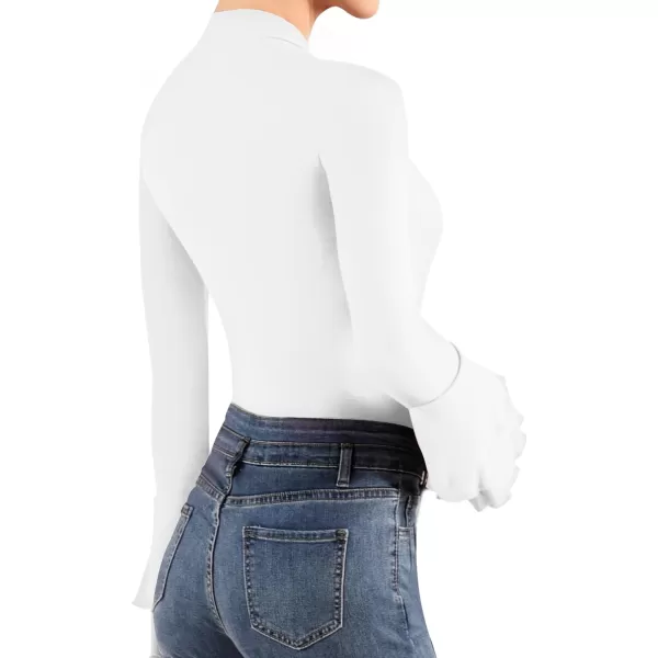 MANGOPOP Turtle Mock Neck Long Sleeve Bell Sleeve Bodysuit blouse for Dressy Casual Going Out for WomenWarm White