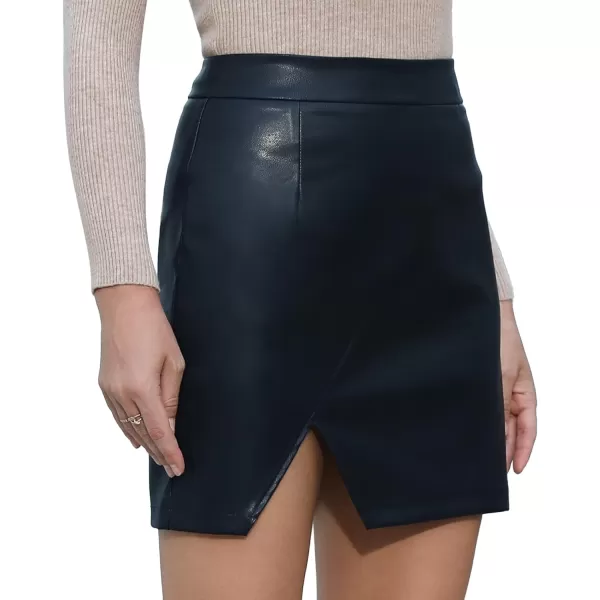 MANGOPOP Women Basic High Waisted Mini Short Pencil Bodycon Faux Leather SkirtA2 Black045