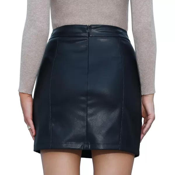 MANGOPOP Women Basic High Waisted Mini Short Pencil Bodycon Faux Leather SkirtA2 Black045