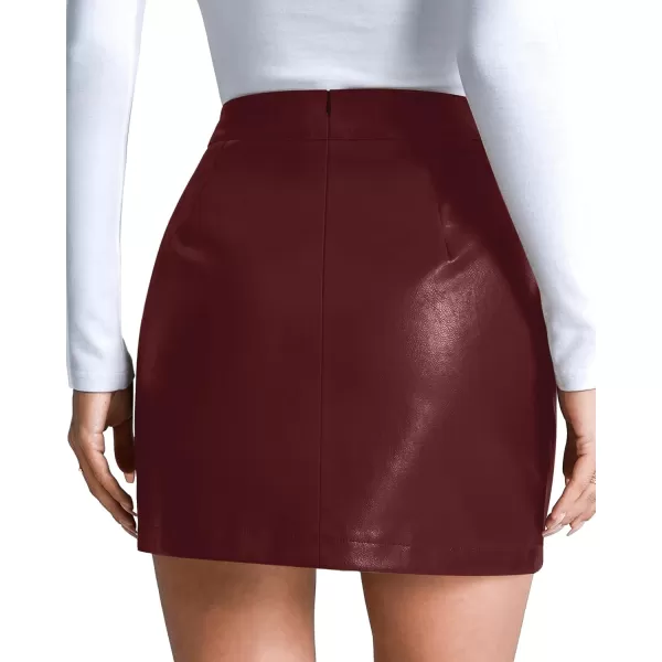 MANGOPOP Women Basic High Waisted Mini Short Pencil Bodycon Faux Leather SkirtWine Red015