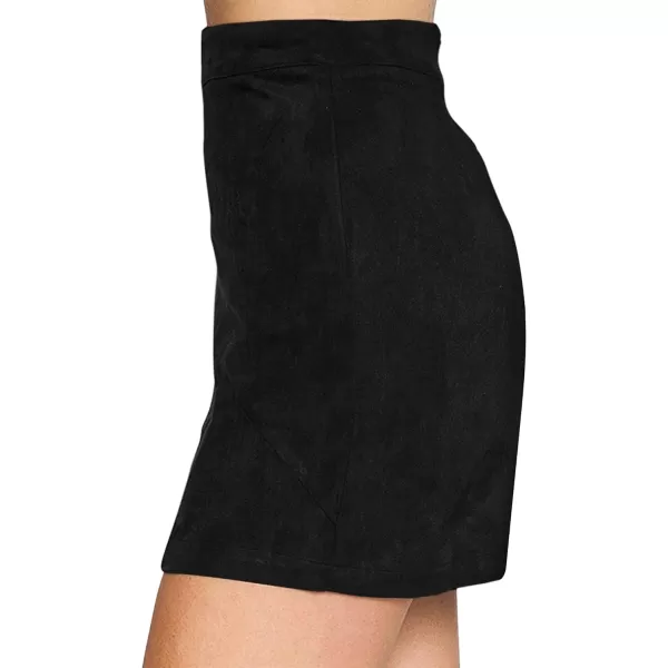 MANGOPOP Womens Basic Faux Suede High Waist Aline Mini Pencil Bodycon SkirtA Black