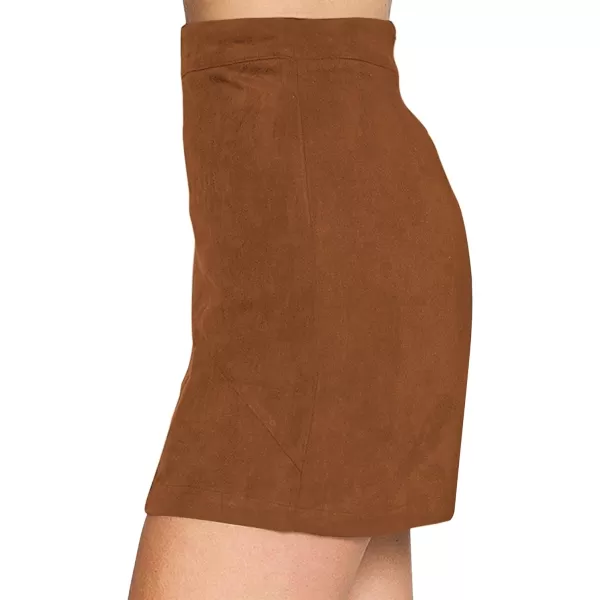 MANGOPOP Womens Basic Faux Suede High Waist Aline Mini Pencil Bodycon SkirtA Brown