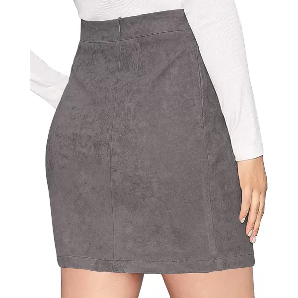 MANGOPOP Womens Basic Faux Suede High Waist Aline Mini Pencil Bodycon SkirtA Grey