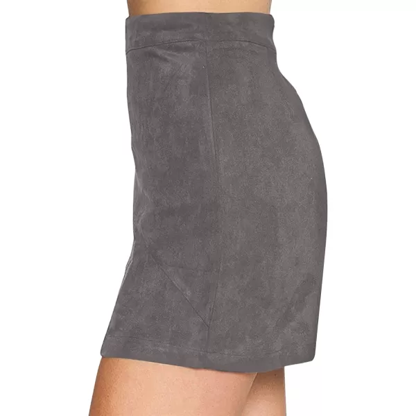 MANGOPOP Womens Basic Faux Suede High Waist Aline Mini Pencil Bodycon SkirtA Grey