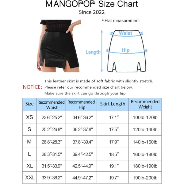 MANGOPOP Womens Basic High Waist Faux Leather Bodycon Mini Pencil SkirtA Black Slits