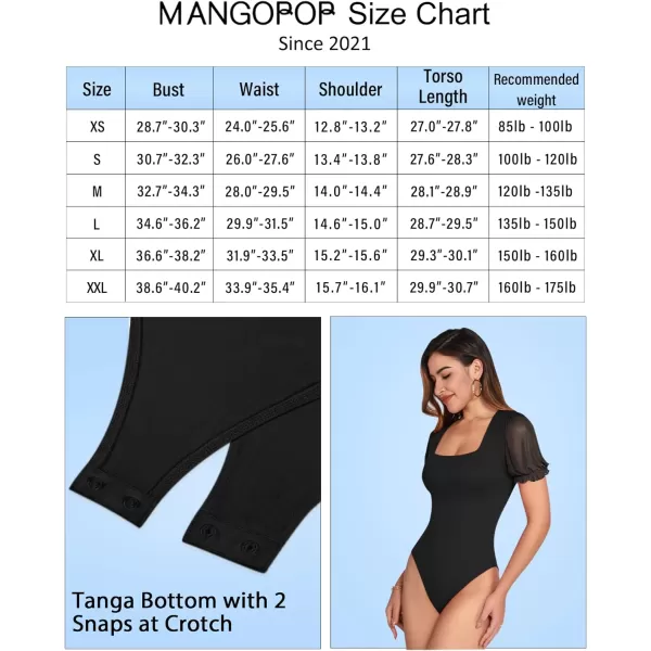 MANGOPOP Womens Bodysuit Sexy Square Neck Sheer Mesh Ruffle Puff Short Sleeve Slim Fit Blouse Body Suits Top Dressy CasualA Short Sleeve Black