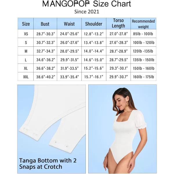 MANGOPOP Womens Bodysuit Sexy Square Neck Sheer Mesh Ruffle Puff Short Sleeve Slim Fit Blouse Body Suits Top Dressy CasualB Short Sleeve White