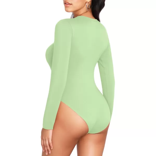 MANGOPOP Womens Crew Neck Long Sleeve Bodysuit T Shirts Basic TopsFern Green