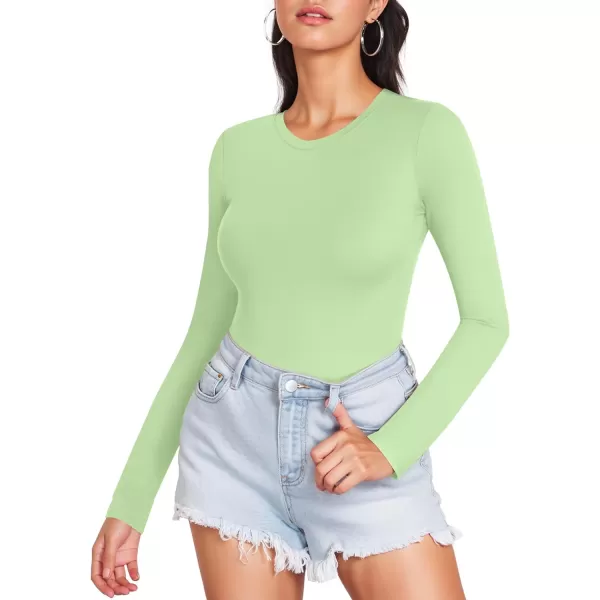 MANGOPOP Womens Crew Neck Long Sleeve Bodysuit T Shirts Basic TopsFern Green