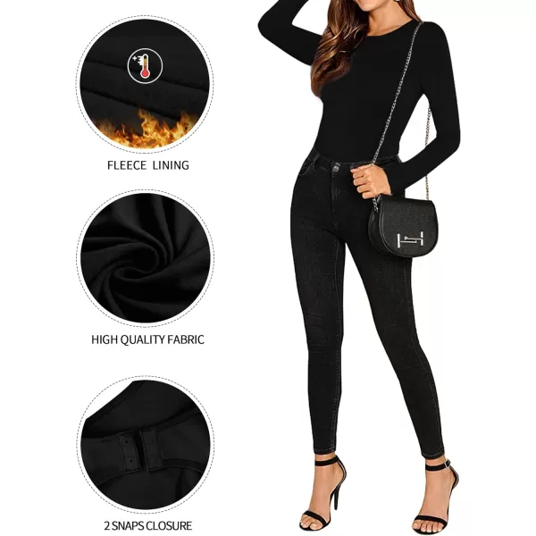 MANGOPOP Womens Crew Neck Short Sleeve Long Sleeve T Shirts Basic BodysuitC Long Sleeve Black Fleece Lined