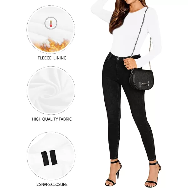 MANGOPOP Womens Crew Neck Short Sleeve Long Sleeve T Shirts Basic BodysuitC Long Sleeve White Fleece Lined