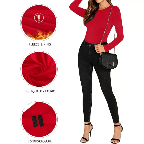 MANGOPOP Womens Crew Neck Short Sleeve Long Sleeve T Shirts Basic BodysuitLong Sleeve Red Fleece Lined